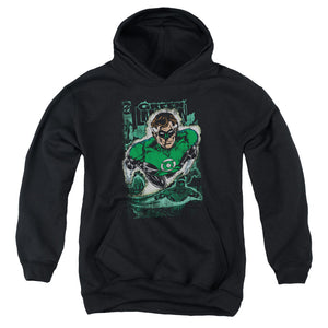 AN OFFCIALLY LICENSED JLA GREEN LANTERN #1 DISTRESS YOUTH HOODIE BLACK