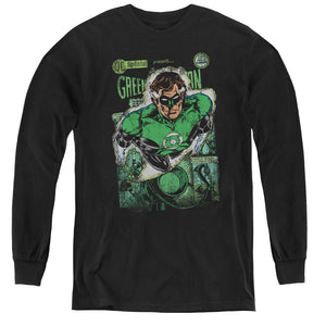AN OFFCIALLY LICENSED JLA GREEN LANTERN #1 DISTRESS YOUTH LONG SLEEVE T-SHIRT BLACK