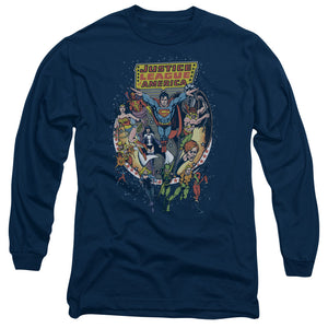 AN OFFCIALLY LICENSED JLA STAR GROUP MEN'S LONG SLEEVE T-SHIRT NAVY