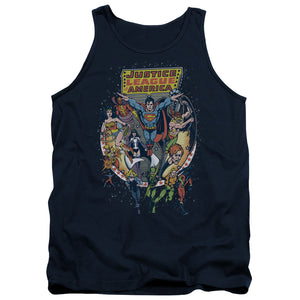 AN OFFCIALLY LICENSED JLA STAR GROUP ADULT UNISEX TANK TOP NAVY