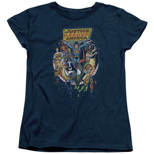 AN OFFCIALLY LICENSED JLA STAR GROUP WOMEN'S REGULAR FIT T-SHIRT NAVY