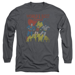 AN OFFCIALLY LICENSED JLA WORLDS BEST MEN'S LONG SLEEVE T-SHIRT CHARCOAL