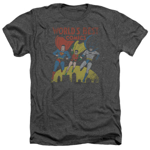 AN OFFCIALLY LICENSED JLA WORLDS BEST MEN'S HEATHER T-SHIRT CHARCOAL