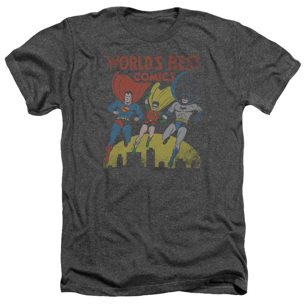AN OFFCIALLY LICENSED JLA WORLDS BEST MEN'S HEATHER T-SHIRT CHARCOAL