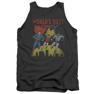 AN OFFCIALLY LICENSED JLA WORLDS BEST ADULT UNISEX TANK TOP CHARCOAL