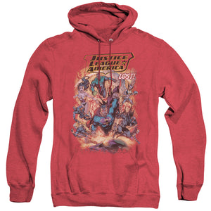 AN OFFCIALLY LICENSED JLA LOST ADULT UNISEX HEATHER PULLOVER HOODIE RED