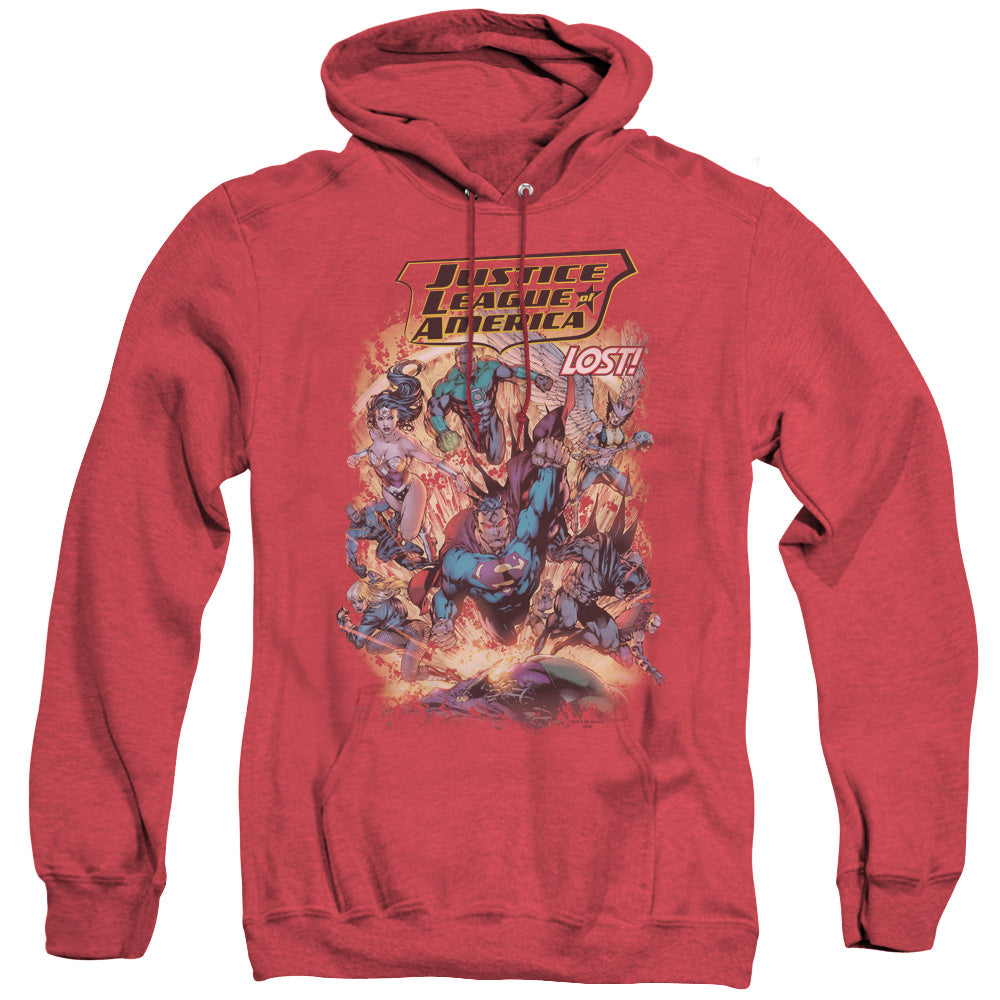 AN OFFCIALLY LICENSED JLA LOST ADULT UNISEX HEATHER PULLOVER HOODIE RED