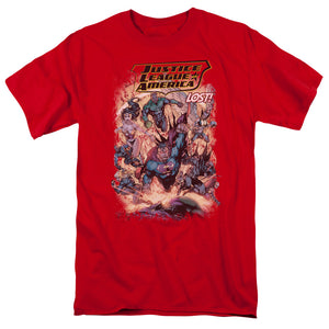 AN OFFCIALLY LICENSED JLA LOST MEN'S REGULAR FIT T-SHIRT RED