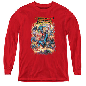 AN OFFCIALLY LICENSED JLA LOST YOUTH LONG SLEEVE T-SHIRT RED