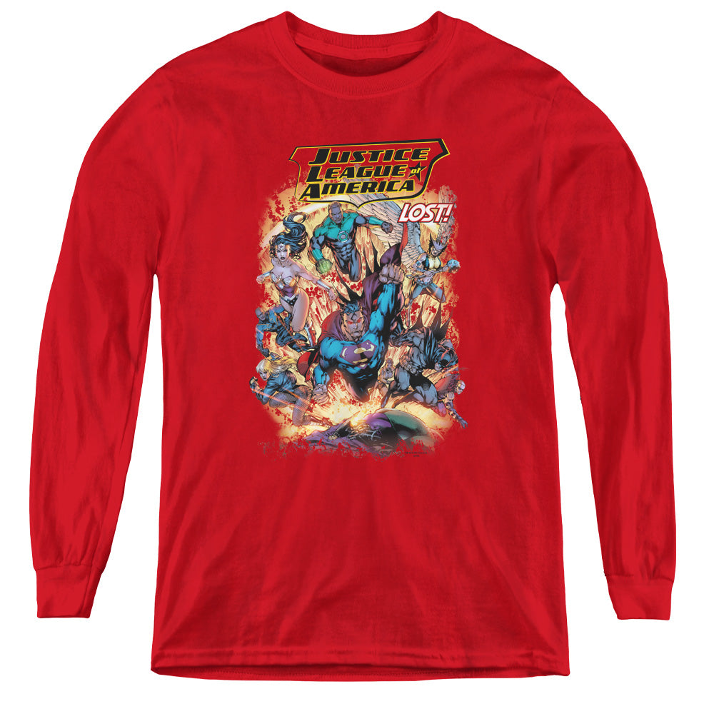 AN OFFCIALLY LICENSED JLA LOST YOUTH LONG SLEEVE T-SHIRT RED