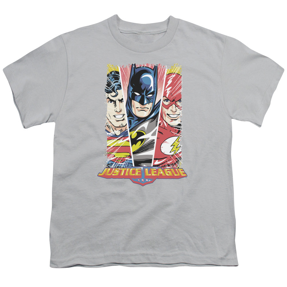 JLA Hero Triptych Licensed Kid's T-Shirt (Ages 4-7) XL