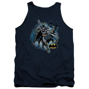 AN OFFCIALLY LICENSED JLA BATMAN COLLAGE ADULT UNISEX TANK TOP NAVY