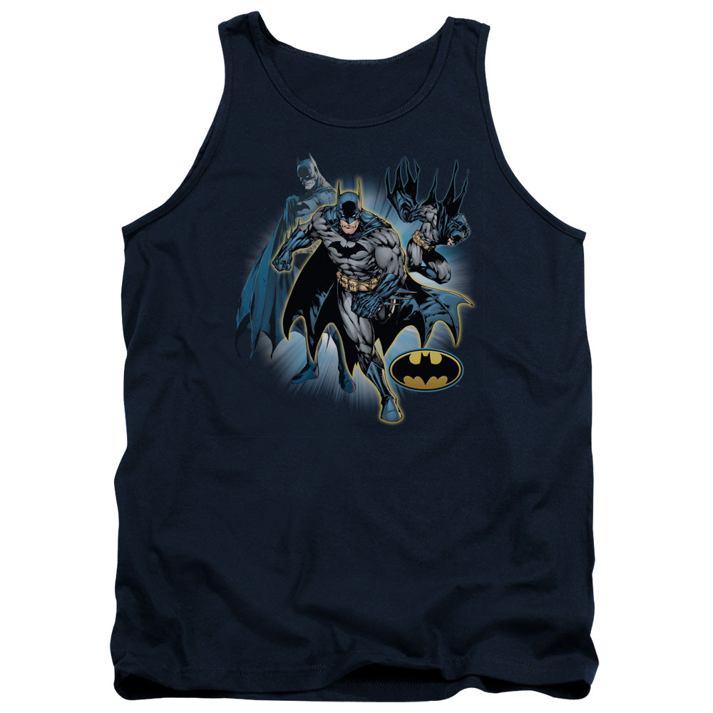 AN OFFCIALLY LICENSED JLA BATMAN COLLAGE ADULT UNISEX TANK TOP NAVY