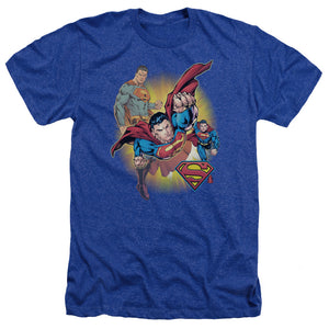 AN OFFCIALLY LICENSED DC SUPERMAN SUPERMAN COLLAGE MEN'S HEATHER T-SHIRT ROYAL