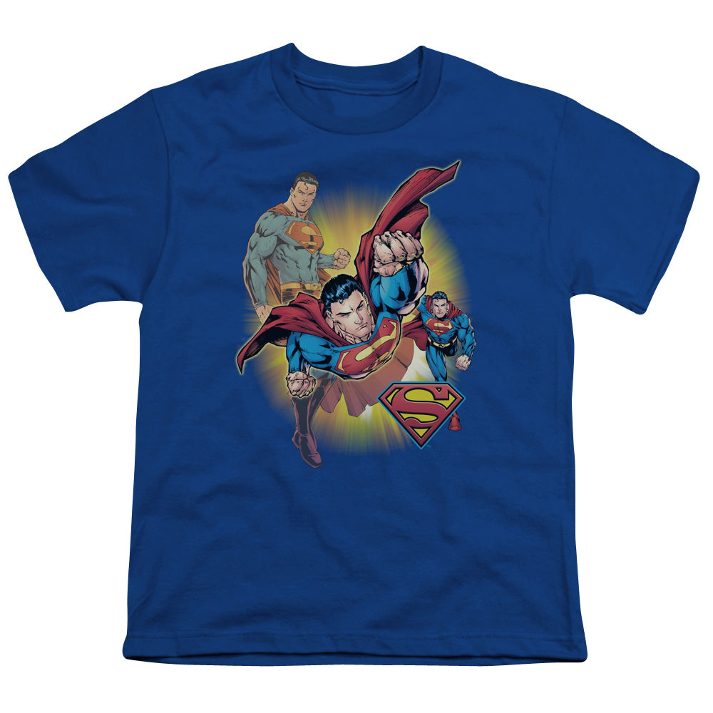 JLA Superman Collage Licensed Kid's T-Shirt (Ages 4-7) XS-XL