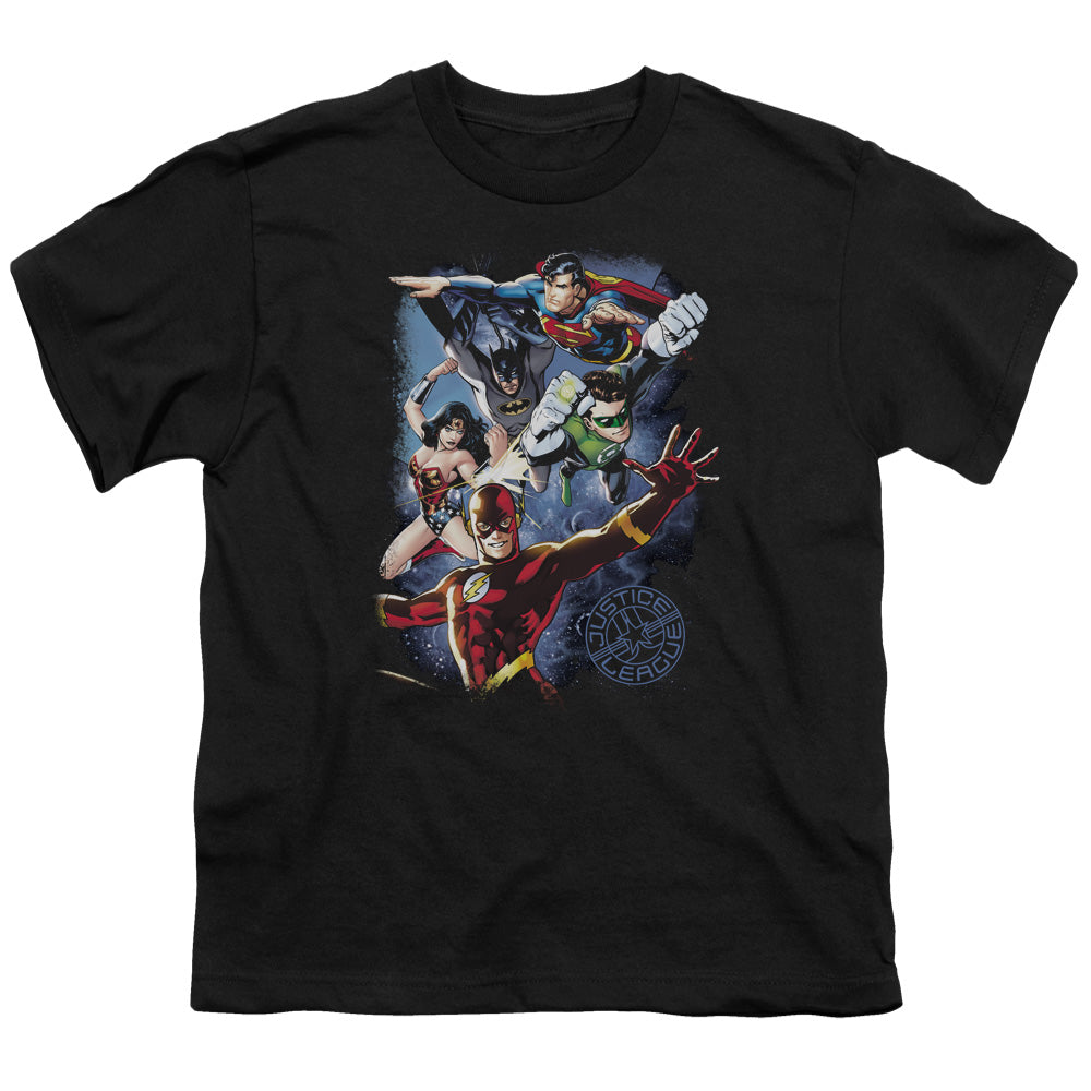 JLA Galactic Attack Color Licensed Kid's T-Shirt (Ages 4-7) XS-XL