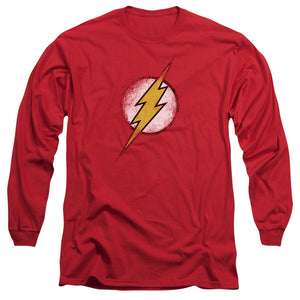 AN OFFCIALLY LICENSED JLA DESTROYED FLASH LOGO MEN'S LONG SLEEVE T-SHIRT RED