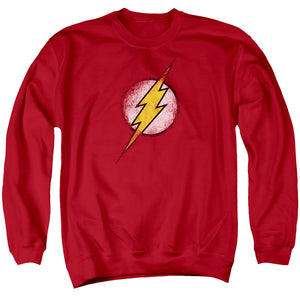 AN OFFCIALLY LICENSED JLA DESTROYED FLASH LOGO ADULT UNISEX CREWNECK SWEATSHIRT RED
