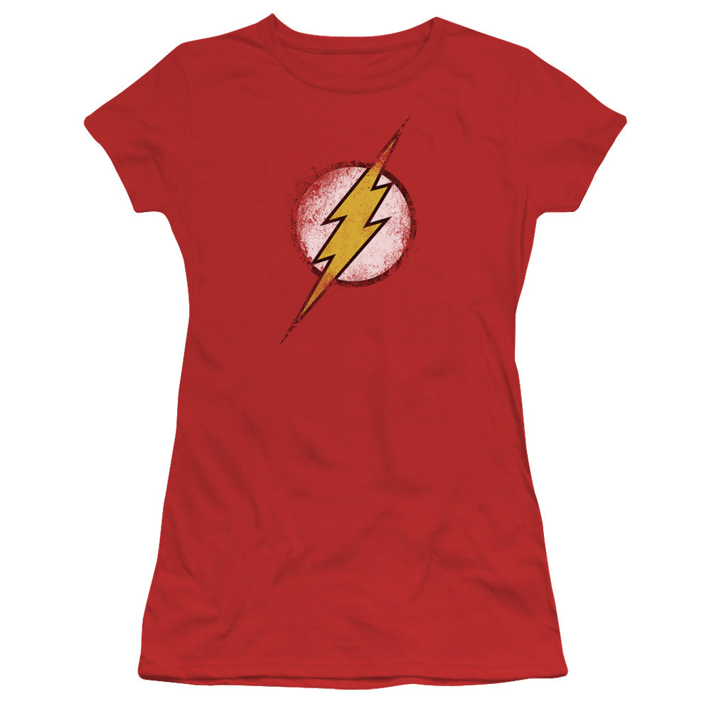 JLA Destroyed Flash Logo Licensed Women's T-Shirt Juniors SM