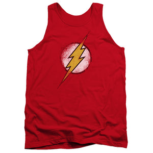 AN OFFCIALLY LICENSED JLA DESTROYED FLASH LOGO ADULT UNISEX TANK TOP RED