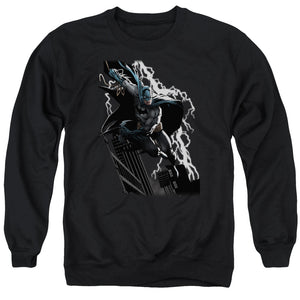 AN OFFCIALLY LICENSED JLA LIGHTING CRASHES ADULT UNISEX CREWNECK SWEATSHIRT BLACK