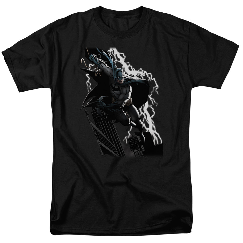 AN OFFCIALLY LICENSED JLA LIGHTING CRASHES MEN'S REGULAR FIT T-SHIRT BLACK