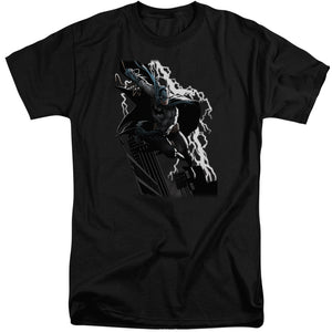 AN OFFCIALLY LICENSED JLA LIGHTING CRASHES MEN'S TALL FIT T-SHIRT BLACK