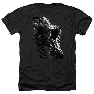 AN OFFCIALLY LICENSED JLA LIGHTING CRASHES MEN'S HEATHER T-SHIRT CHARCOAL