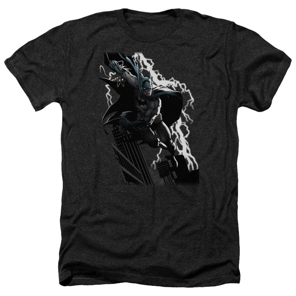 AN OFFCIALLY LICENSED JLA LIGHTING CRASHES MEN'S HEATHER T-SHIRT CHARCOAL