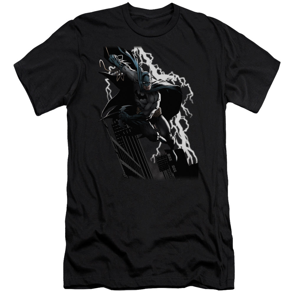 AN OFFCIALLY LICENSED JLA LIGHTING CRASHES MEN'S PREMIUM SLIM FIT T-SHIRT BLACK