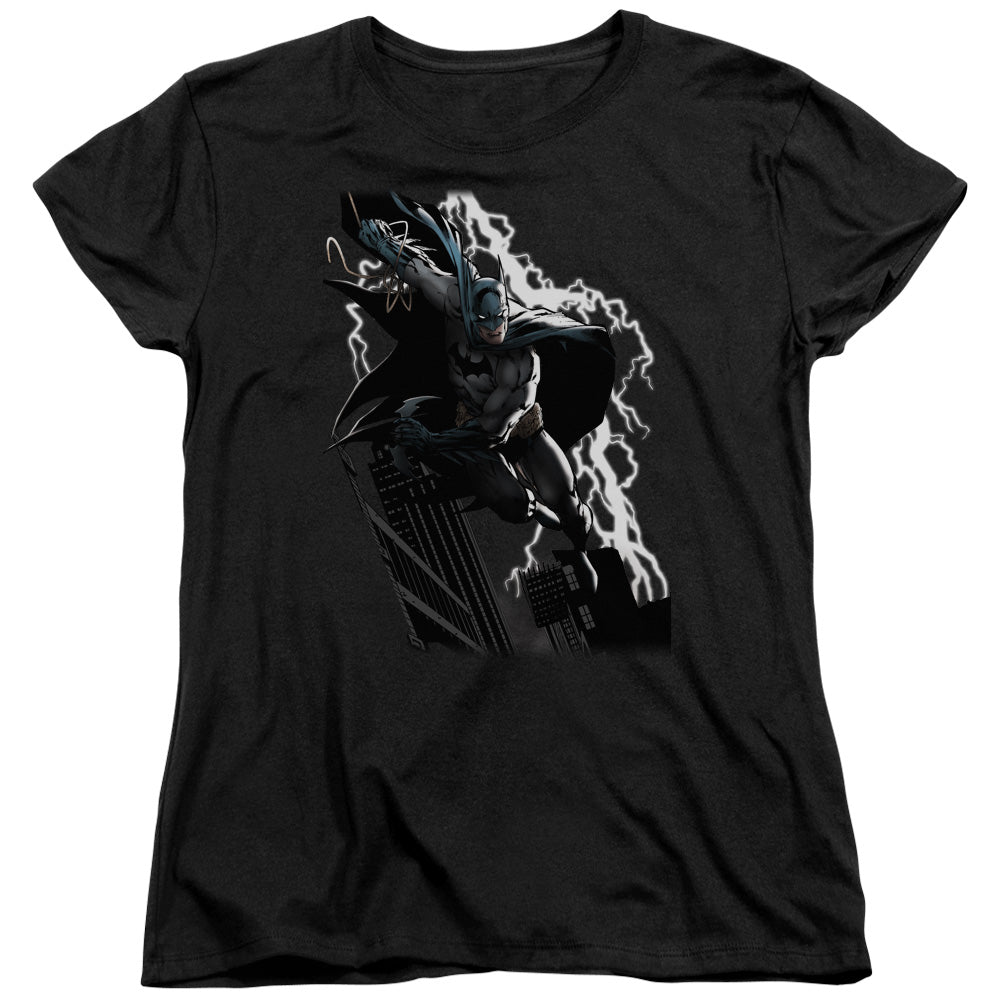 AN OFFCIALLY LICENSED JLA LIGHTING CRASHES WOMEN'S REGULAR FIT T-SHIRT BLACK