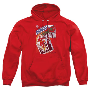 AN OFFCIALLY LICENSED JLA SHOWCASE #4 COVER ADULT UNISEX PULLOVER HOODIE RED