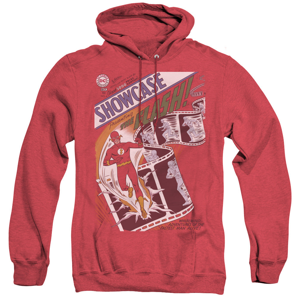AN OFFCIALLY LICENSED JLA SHOWCASE #4 COVER ADULT UNISEX HEATHER PULLOVER HOODIE RED