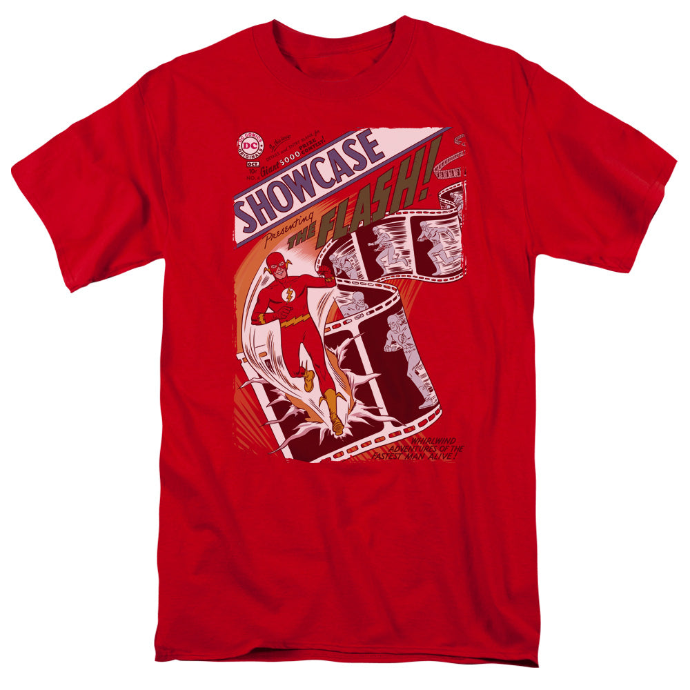 AN OFFCIALLY LICENSED JLA SHOWCASE #4 COVER MEN'S REGULAR FIT T-SHIRT RED