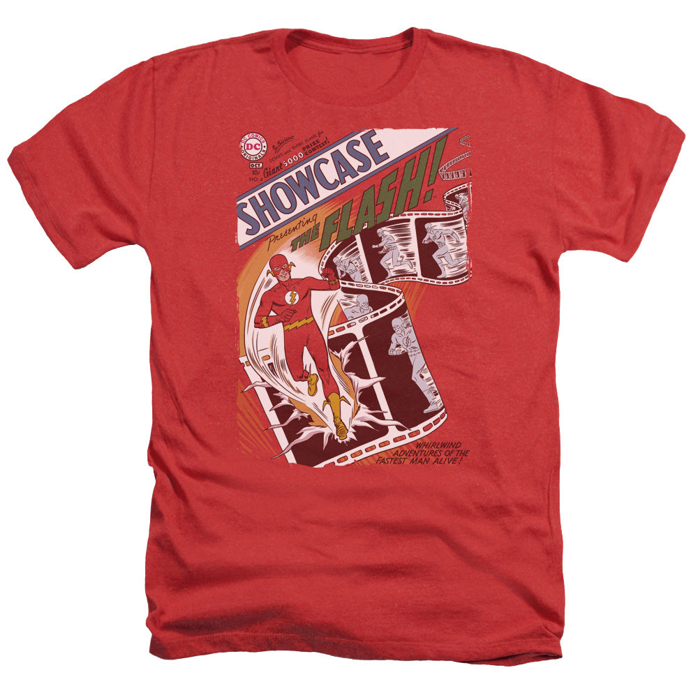 AN OFFCIALLY LICENSED JLA SHOWCASE #4 COVER MEN'S HEATHER T-SHIRT RED