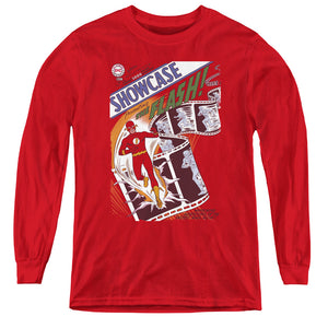 AN OFFCIALLY LICENSED JLA SHOWCASE #4 COVER YOUTH LONG SLEEVE T-SHIRT RED