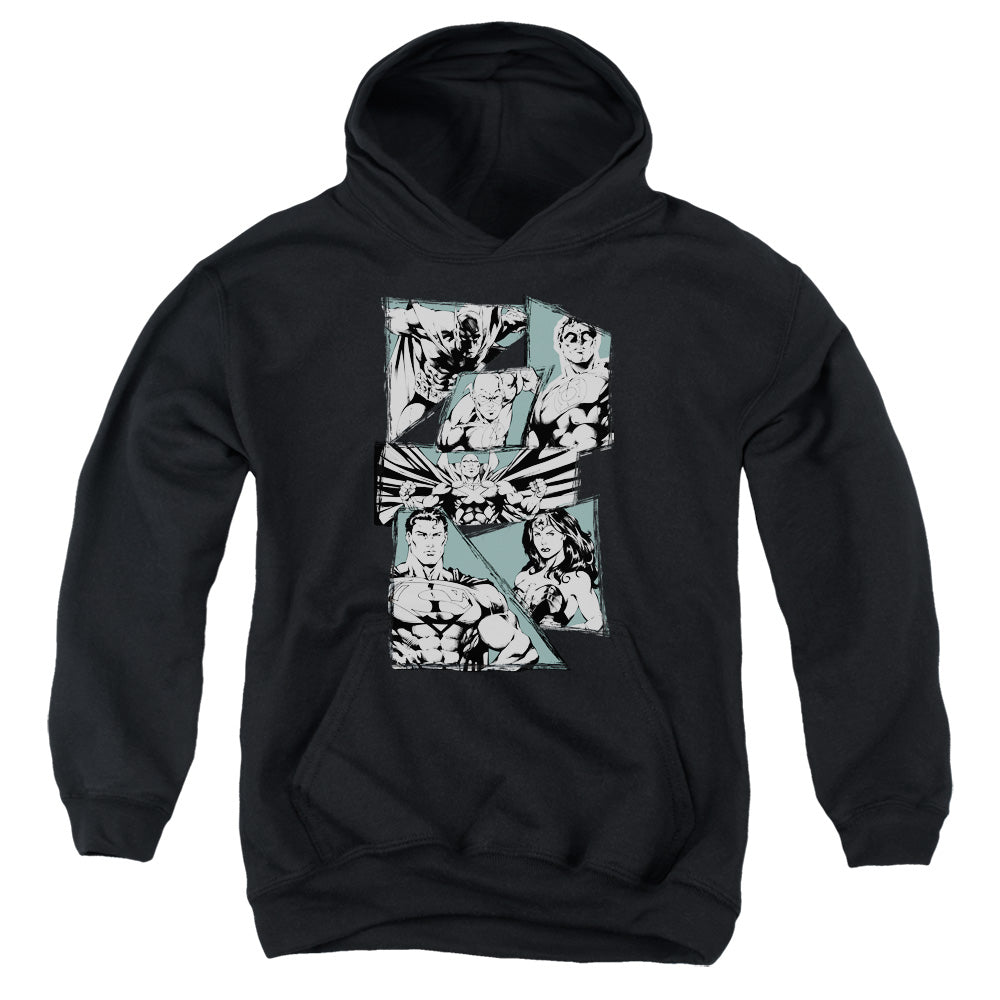 AN OFFCIALLY LICENSED JLA A MIGHTY LEAGUE YOUTH HOODIE BLACK