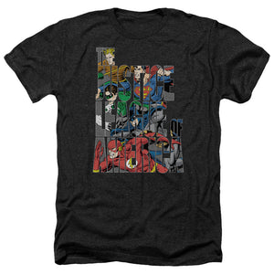 AN OFFCIALLY LICENSED JLA LETTERED LEAGUE MEN'S HEATHER T-SHIRT CHARCOAL
