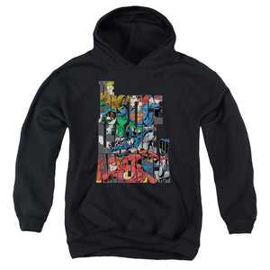 AN OFFCIALLY LICENSED JLA LETTERED LEAGUE YOUTH HOODIE BLACK