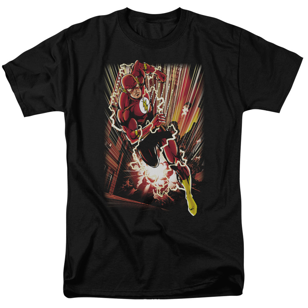 AN OFFCIALLY LICENSED JLA STREET SPEED MEN'S REGULAR FIT T-SHIRT BLACK