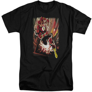 AN OFFCIALLY LICENSED JLA STREET SPEED MEN'S TALL FIT T-SHIRT BLACK