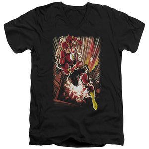 AN OFFCIALLY LICENSED JLA STREET SPEED MEN'S V-NECK T-SHIRT BLACK