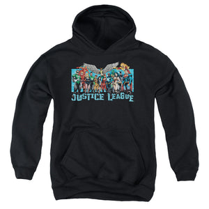 AN OFFCIALLY LICENSED JLA LEAGUE LINEUP YOUTH HOODIE BLACK