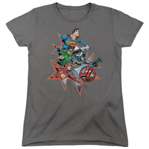 AN OFFCIALLY LICENSED JLA STARBURST WOMEN'S REGULAR FIT T-SHIRT CHARCOAL