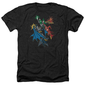 AN OFFCIALLY LICENSED JLA ACTION STARS MEN'S HEATHER T-SHIRT CHARCOAL