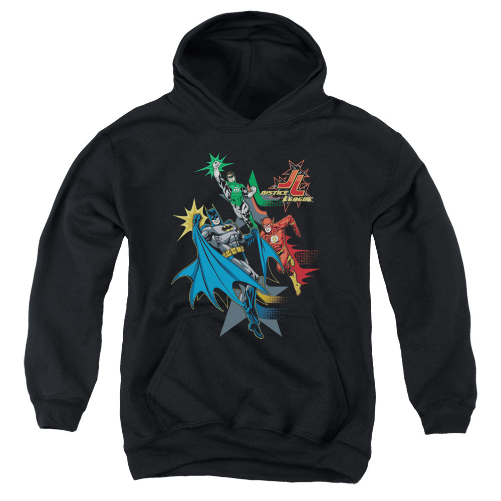 AN OFFCIALLY LICENSED JLA ACTION STARS YOUTH HOODIE BLACK