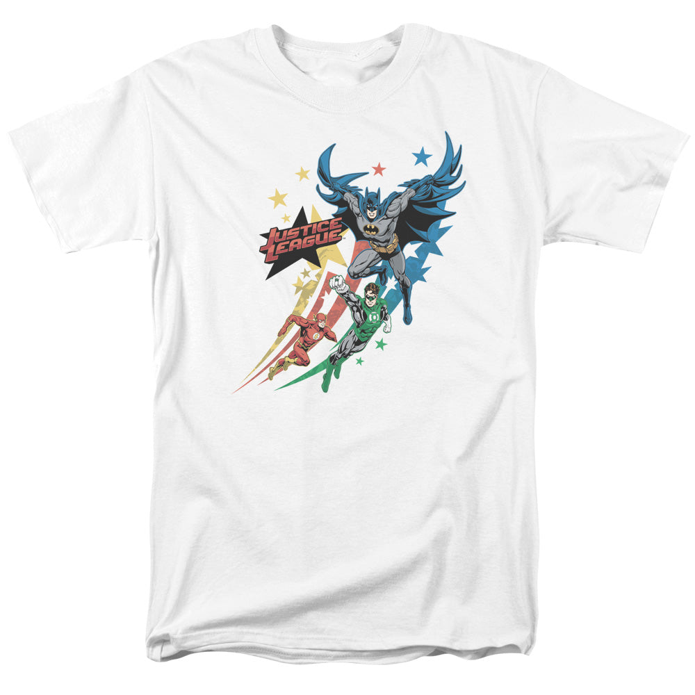 AN OFFCIALLY LICENSED JLA ALLEGIANCE MEN'S REGULAR FIT T-SHIRT WHITE