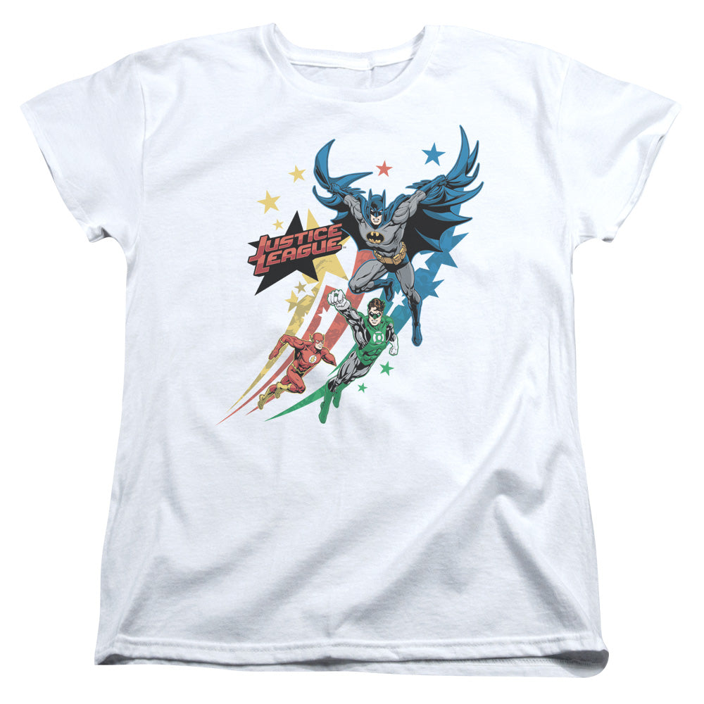 AN OFFCIALLY LICENSED JLA ALLEGIANCE WOMEN'S REGULAR FIT T-SHIRT WHITE