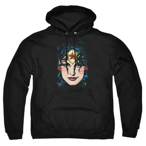 AN OFFCIALLY LICENSED DCO JLA WONDER WOMAN HEAD ADULT UNISEX PULLOVER HOODIE BLACK