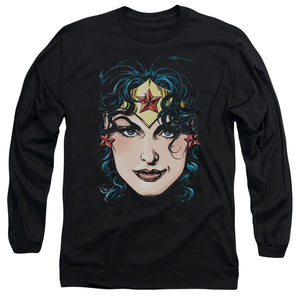 AN OFFCIALLY LICENSED DCO JLA WONDER WOMAN HEAD MEN'S LONG SLEEVE T-SHIRT BLACK